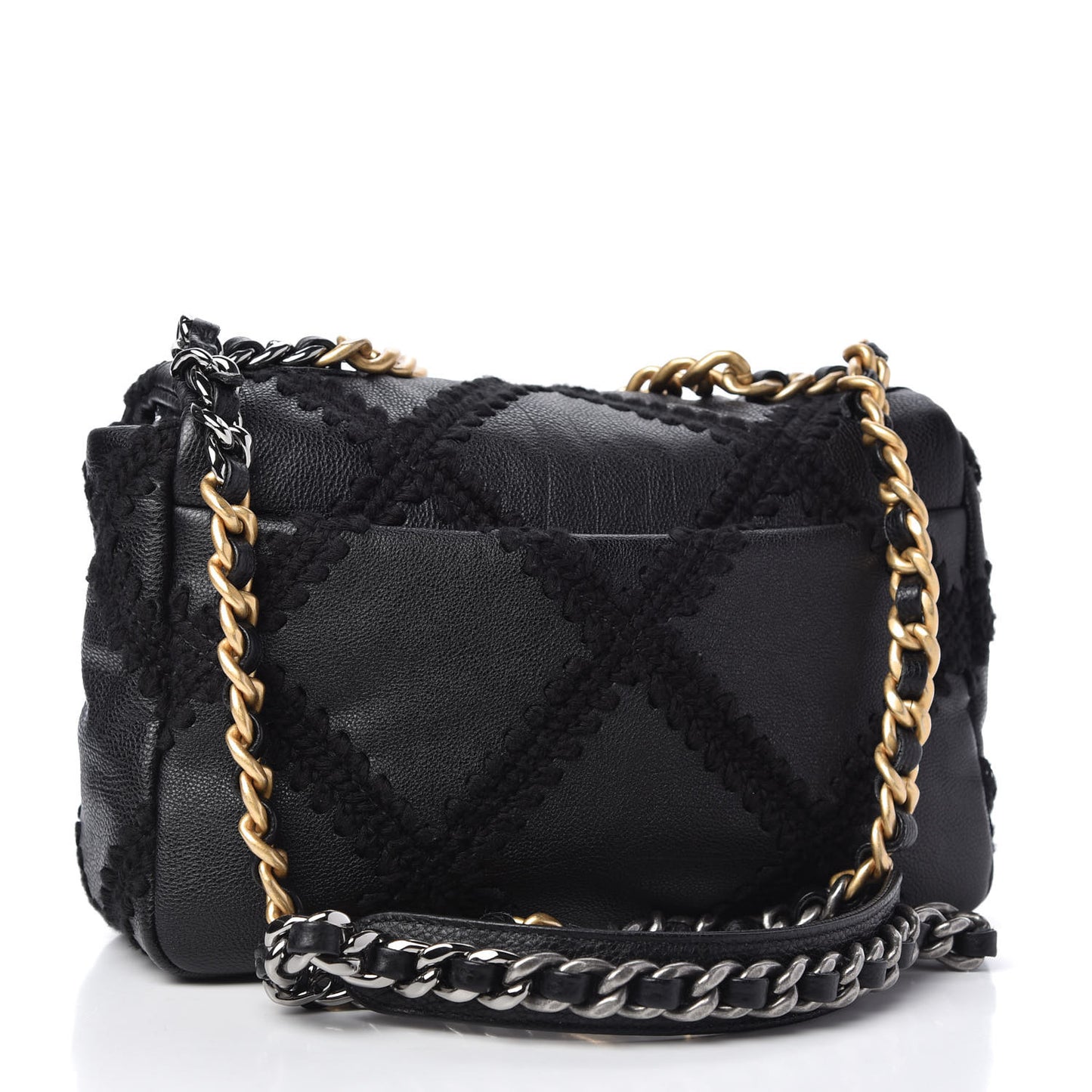 Calfskin Crochet Medium Chanel 19 Flap Black