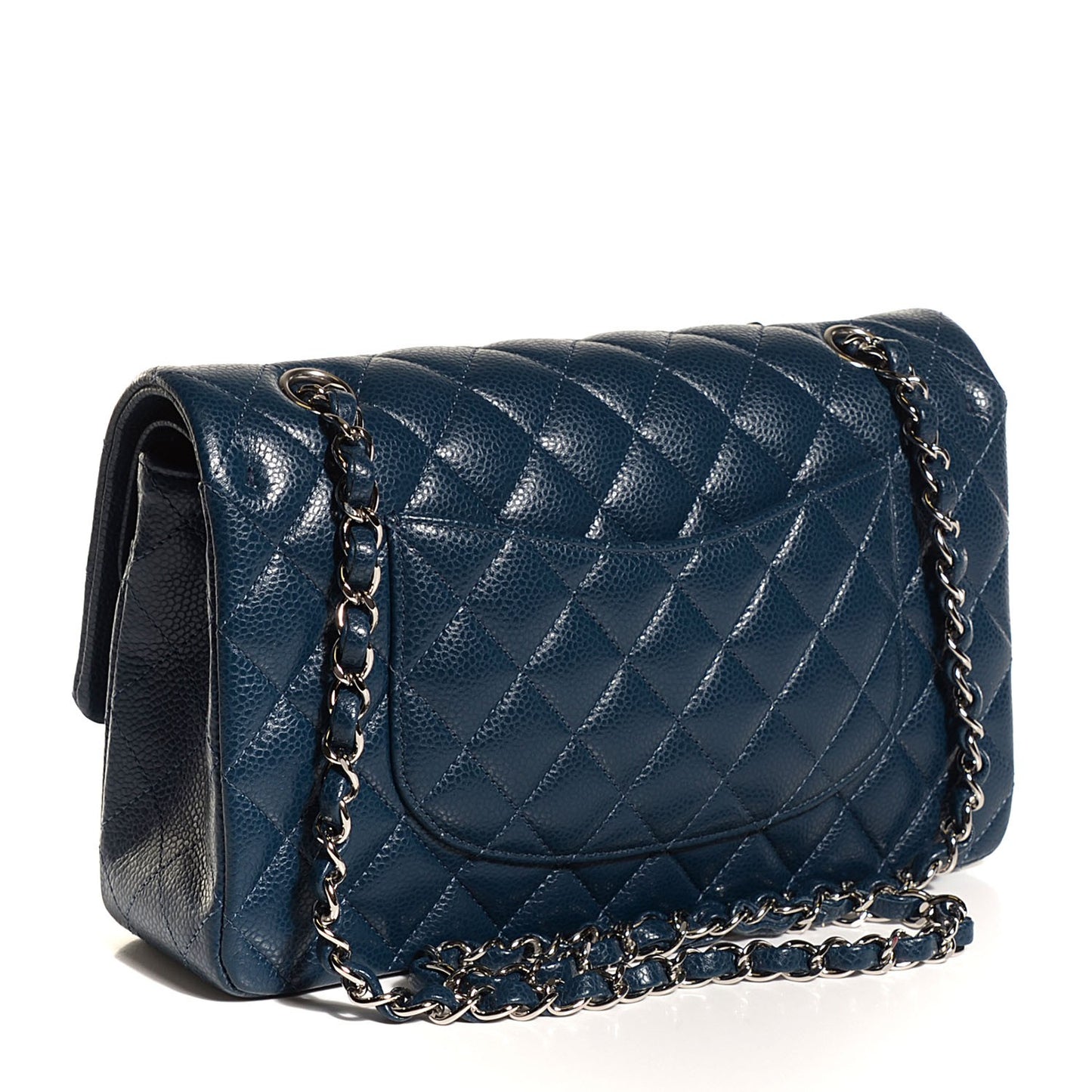 Caviar Quilted Medium Double Flap Navy