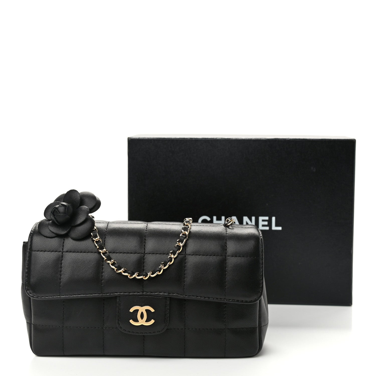 Chanel Lambskin Quilted Mini Chocolate Bar Camellia Flap Black 12 of 12