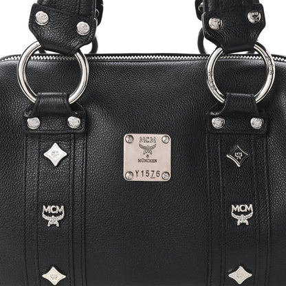 MCM Grained Calfskin Studded Boston Bag Black 9 of 9