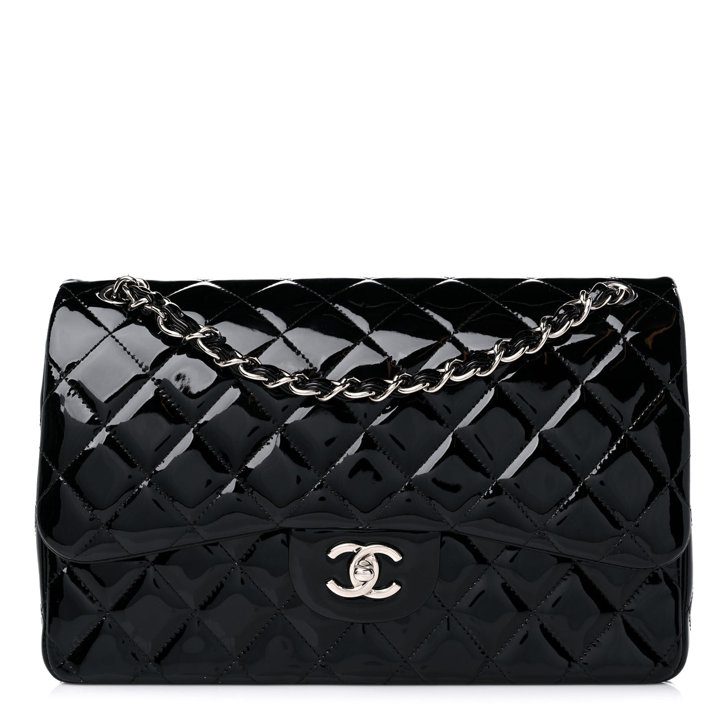 Patent Quilted Jumbo Double Flap Black