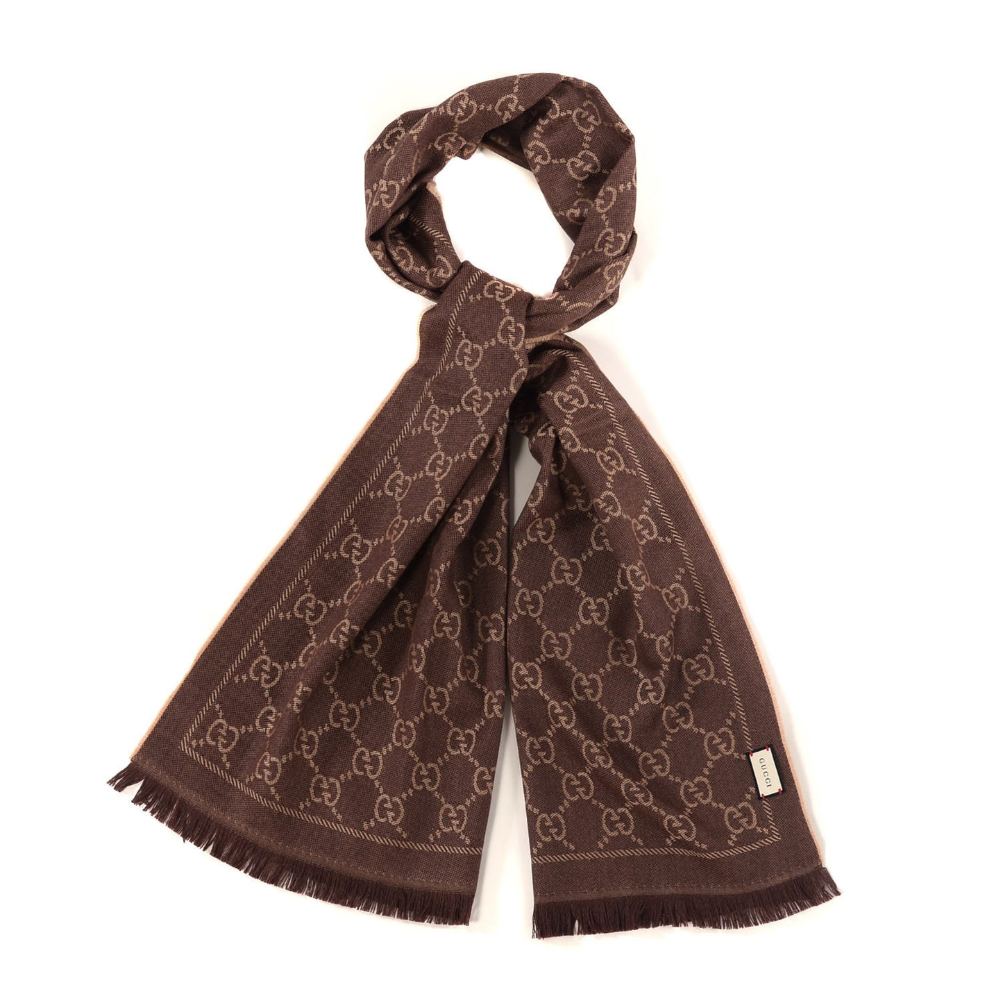 Wool Monogram Fringe Scarf Brown
