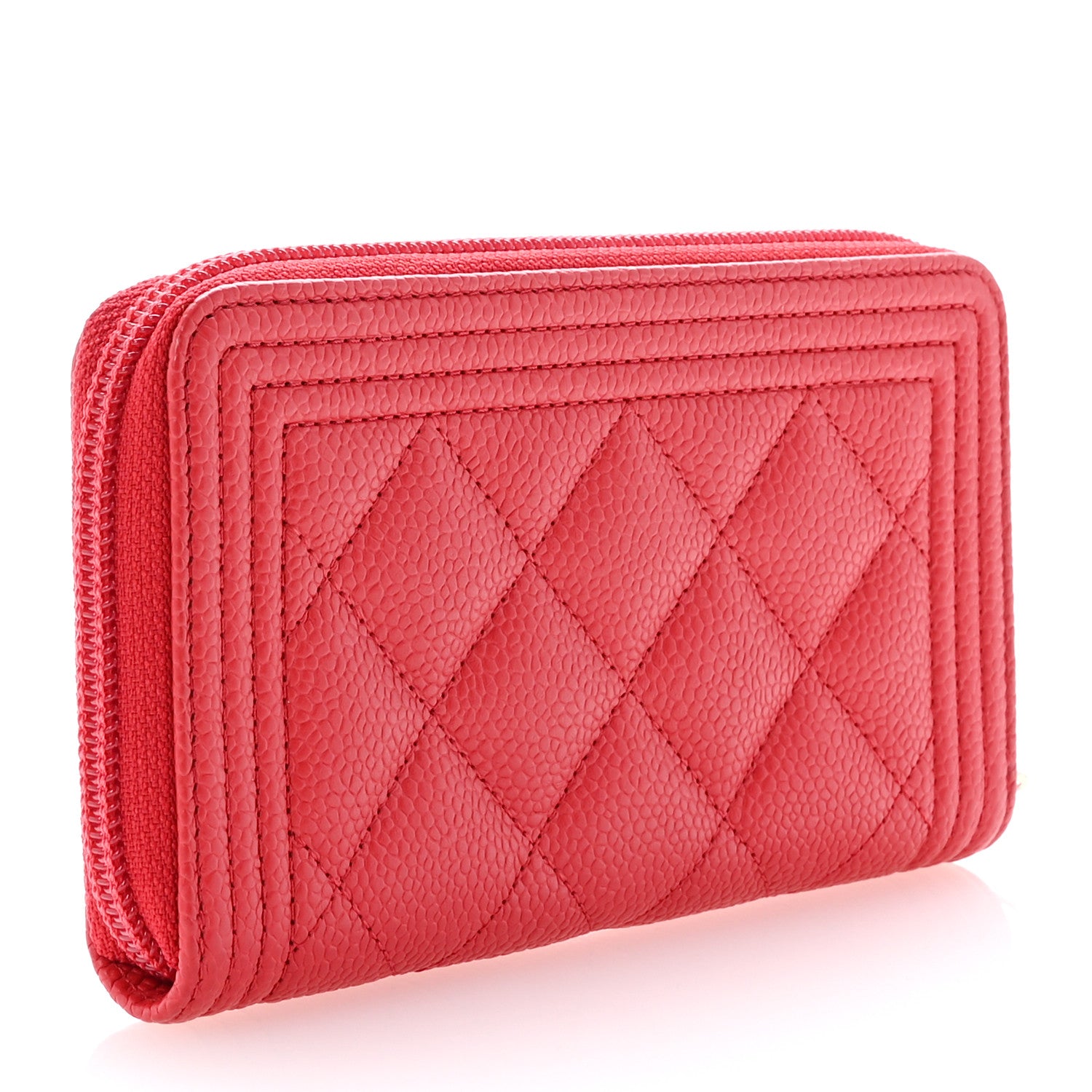 Chanel Caviar Quilted Small Boy Zip Around Wallet Red 3 of 8