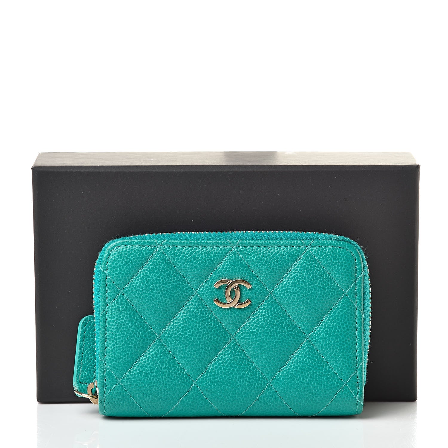 Chanel Caviar Quilted Zip Coin Purse Dark Turquoise 8 of 8