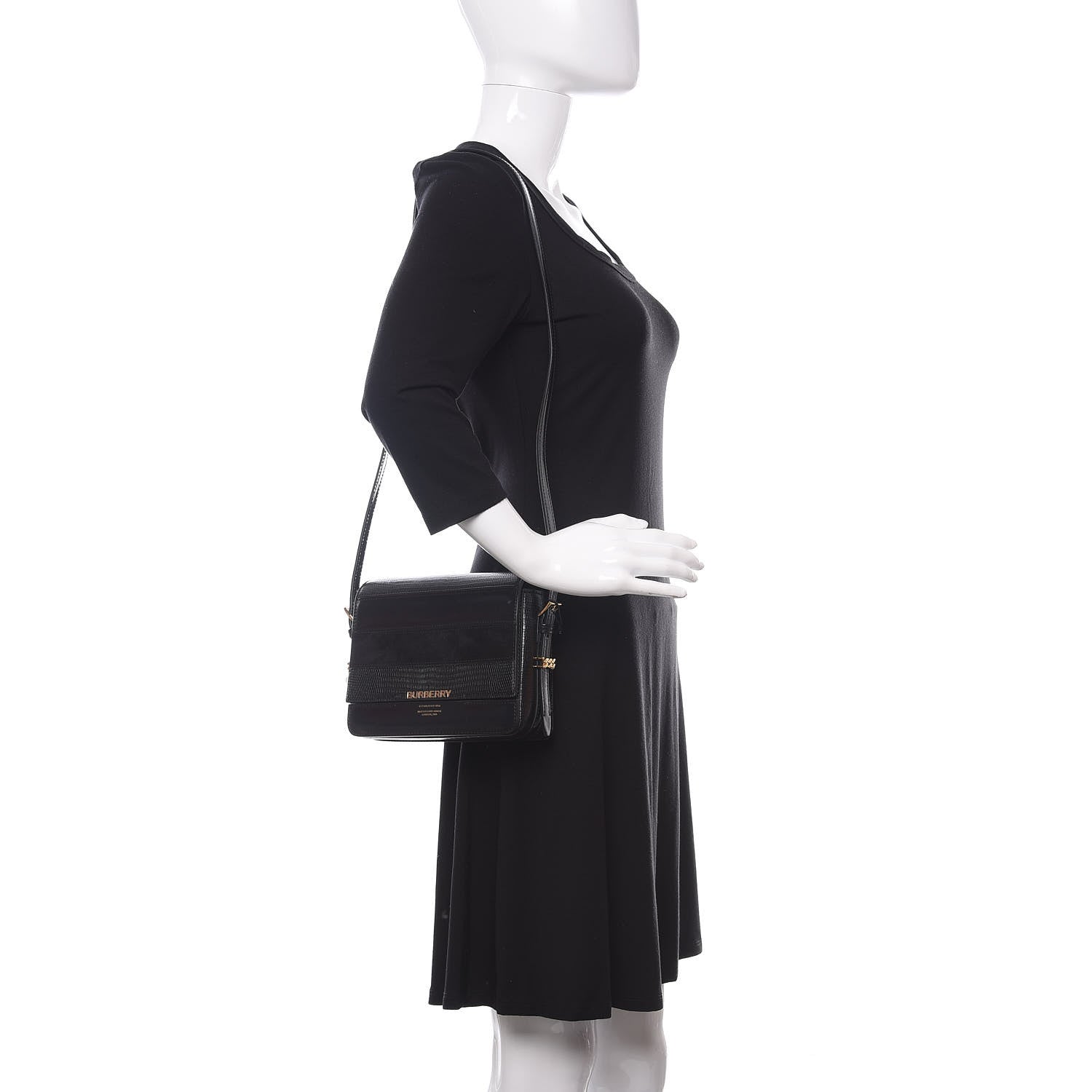 Burberry Calfskin Lizard Embossed Two Tone Small Grace Bag Black 2 of 9