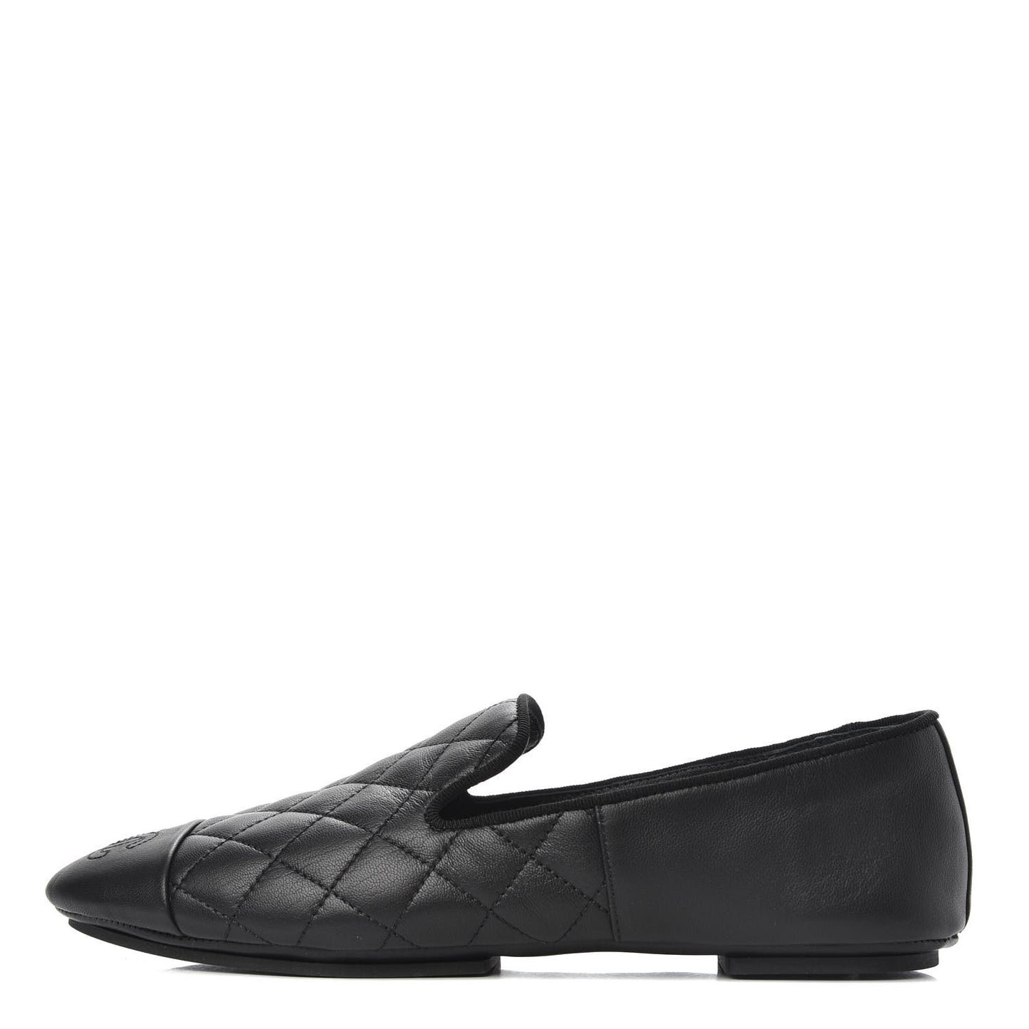 Lambskin Quilted Cap Toe Slipper With Pouch 36 Black