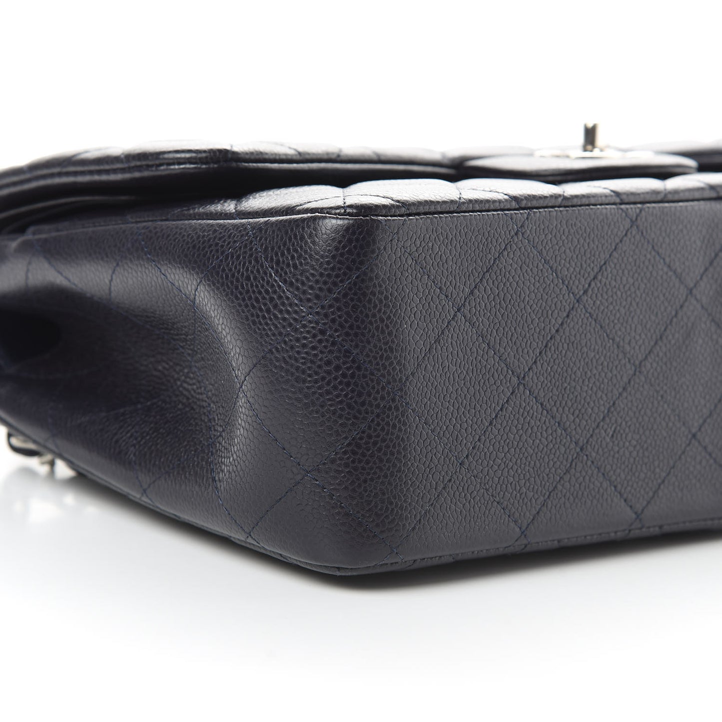 Caviar Quilted Jumbo Double Flap Navy Blue