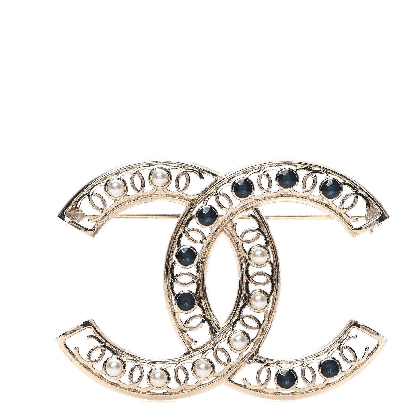 Pearl Enamel CC Brooch Blue Gold