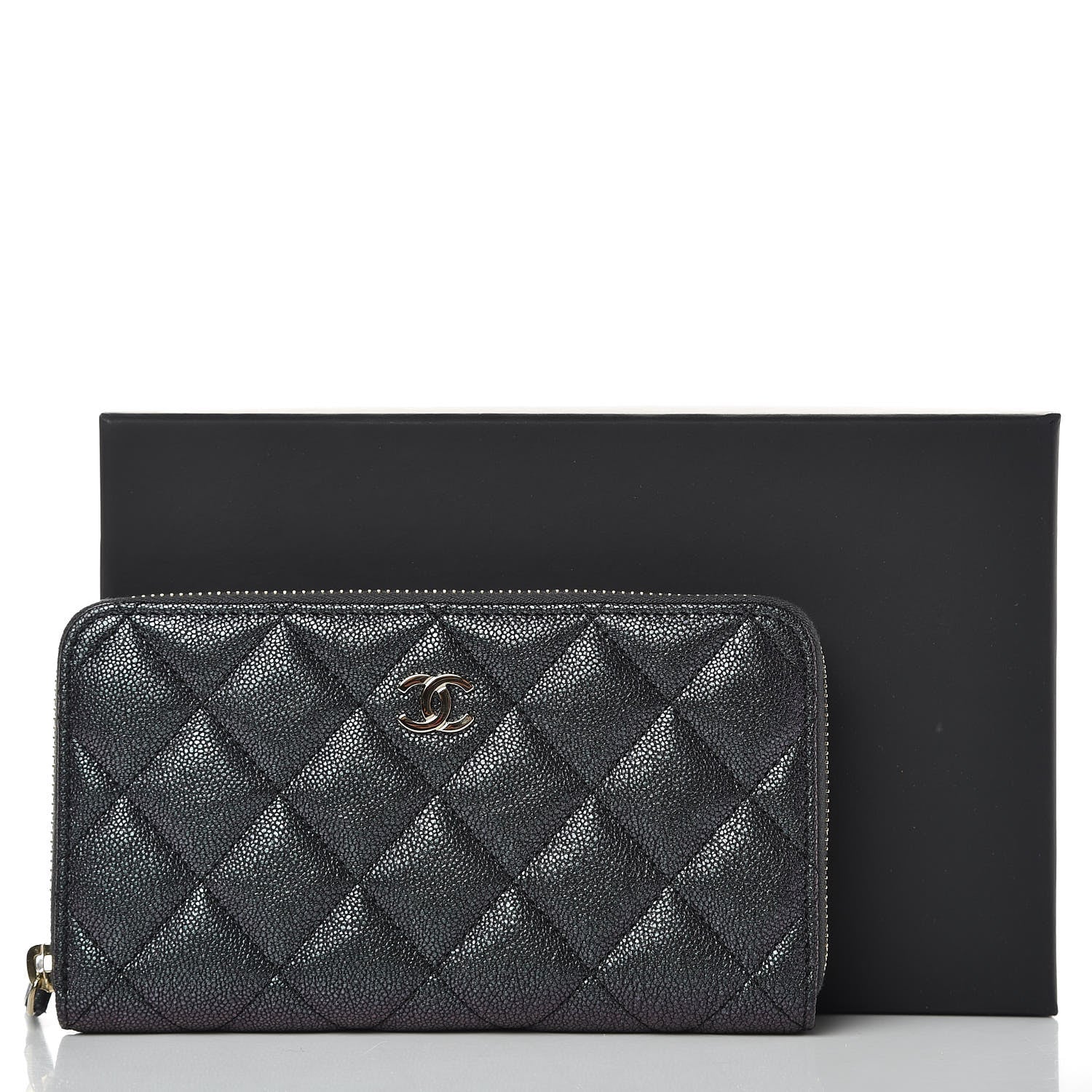 Chanel Iridescent Caviar Quilted Medium Zip Around Wallet Black 8 of 8