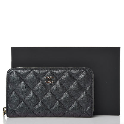 Chanel Iridescent Caviar Quilted Medium Zip Around Wallet Black 8 of 8