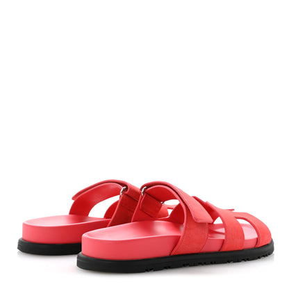 Hermes Suede Goatskin Womens Chypre Sandals 37 Rose Vermillon 5 of 11
