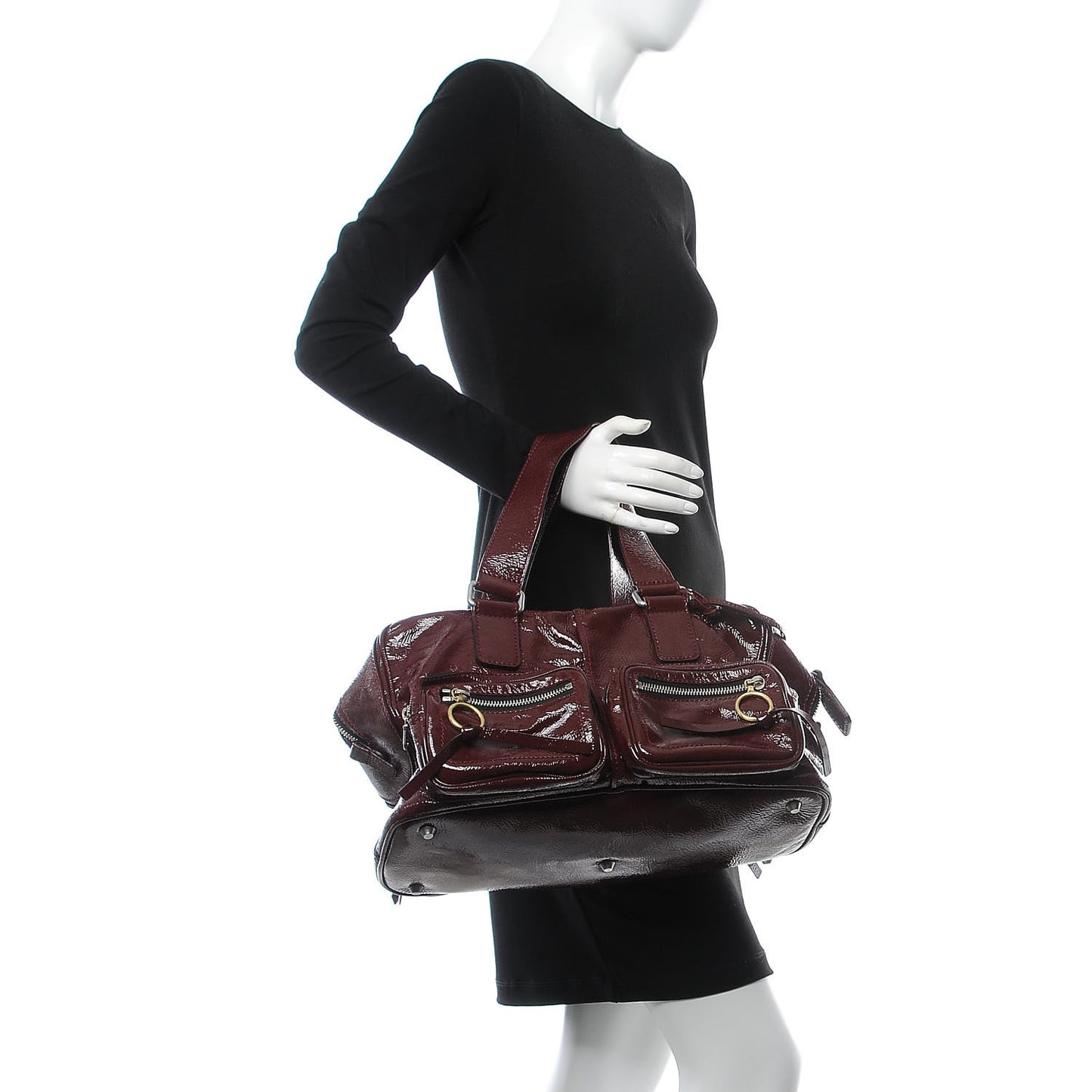 Crinkled Patent Betty Shoulder Bag Burgundy