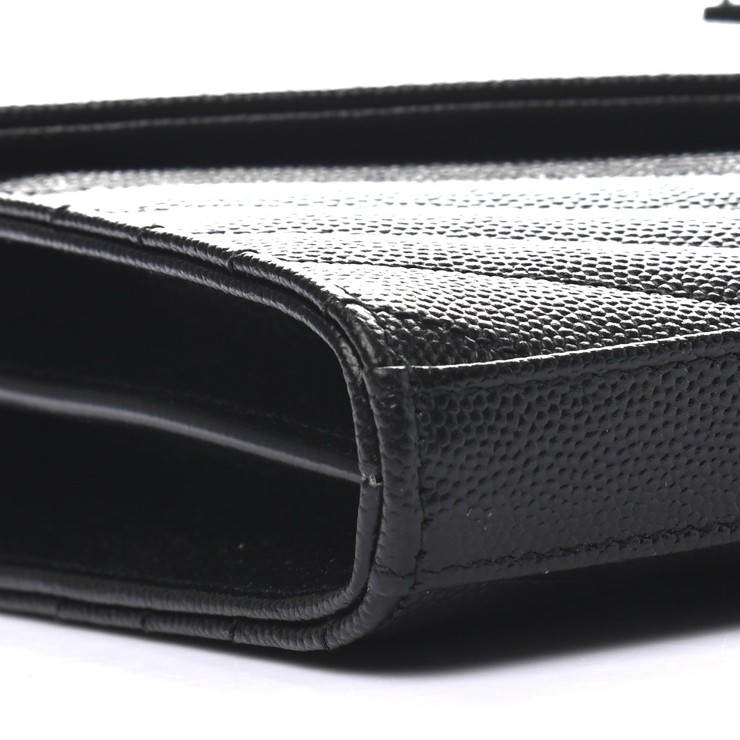 Saint Laurent Grain De Poudre Matelasse Chevron Monogram Chain Wallet Black 6 of 7