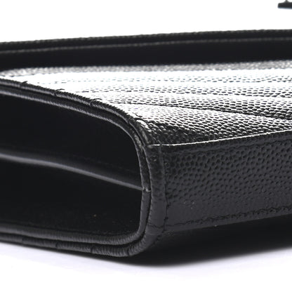 Saint Laurent Grain De Poudre Matelasse Chevron Monogram Chain Wallet Black 6 of 7