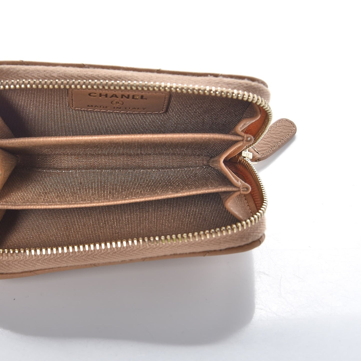 Calfskin Chevron Quilted Zip Around Coin Purse Beige