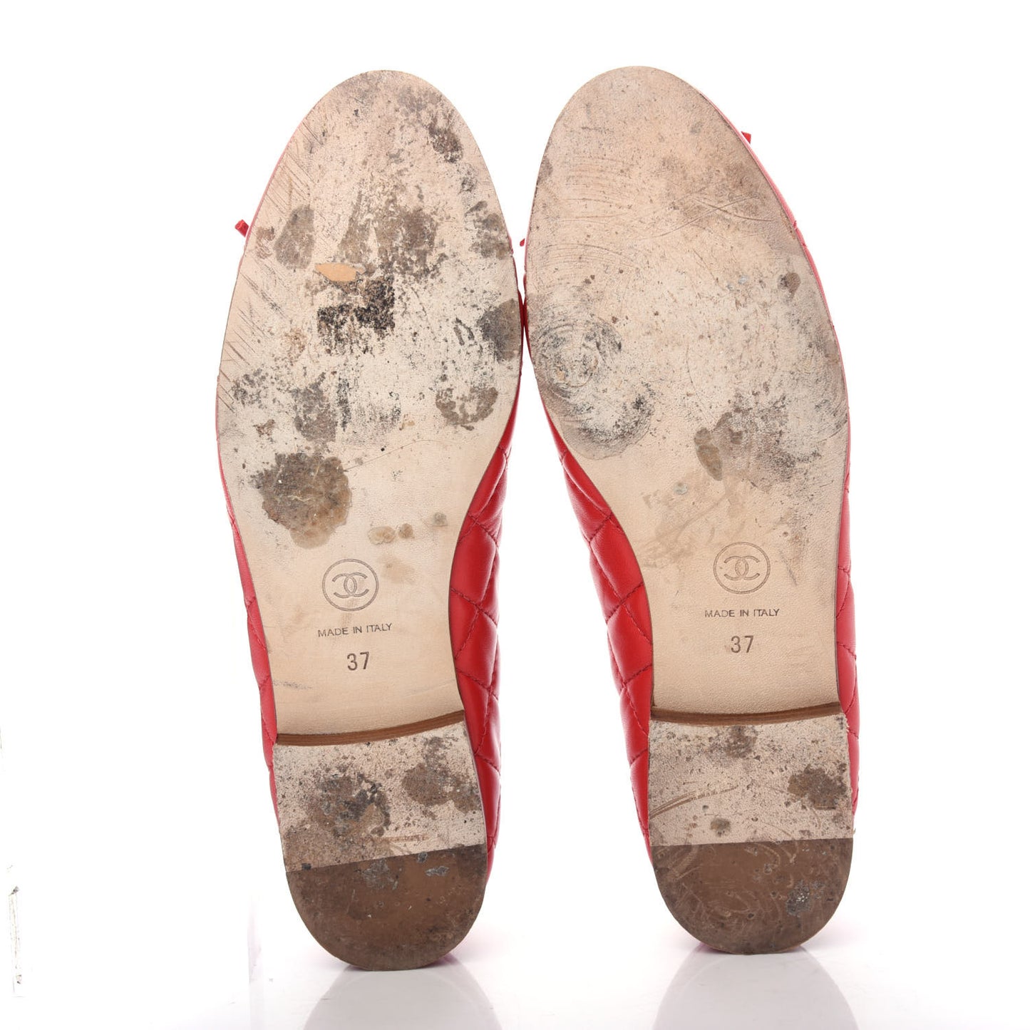 Lambskin Quilted Cap Toe CC Ballerina Flats 37 Light Red