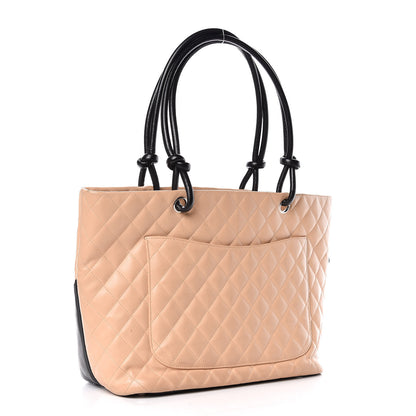 Chanel Calfskin Quilted Large Cambon Tote Beige Black 3 of 17