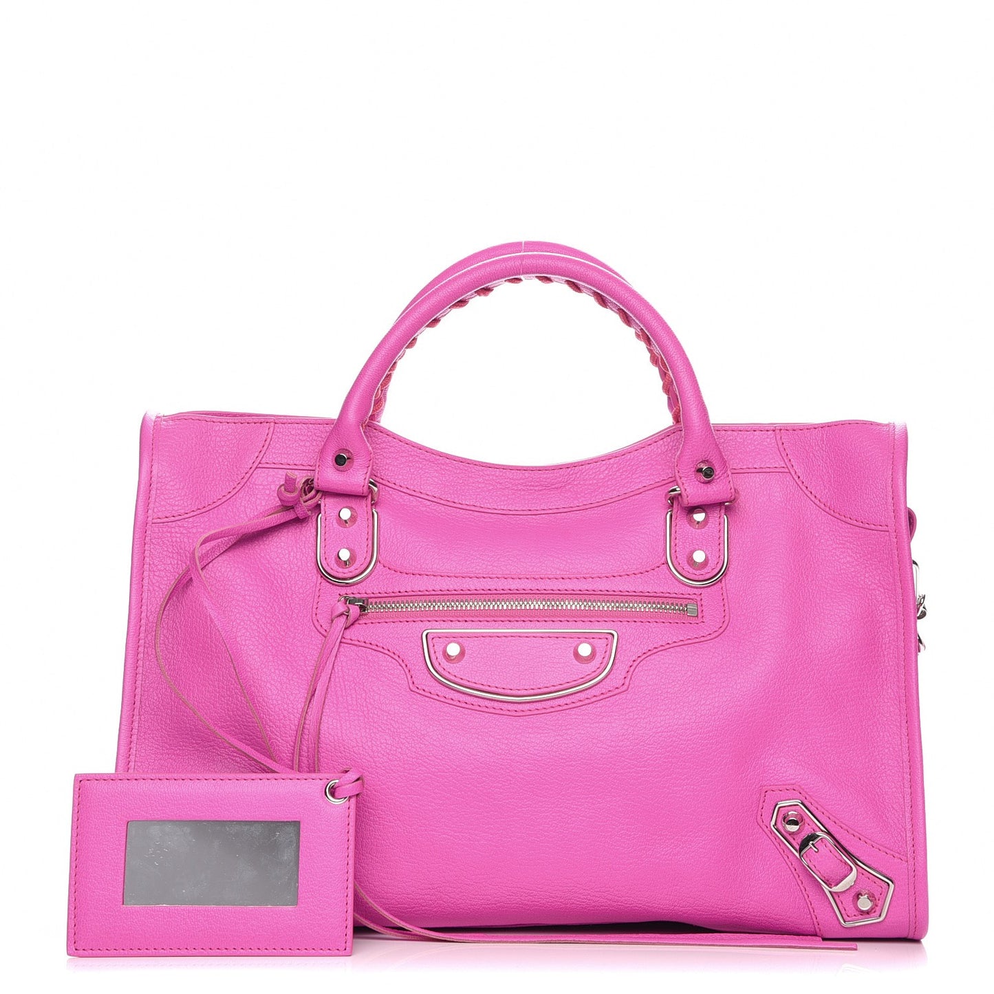 Chevre Silver Metallic Edge Hardware City Rose Fluo