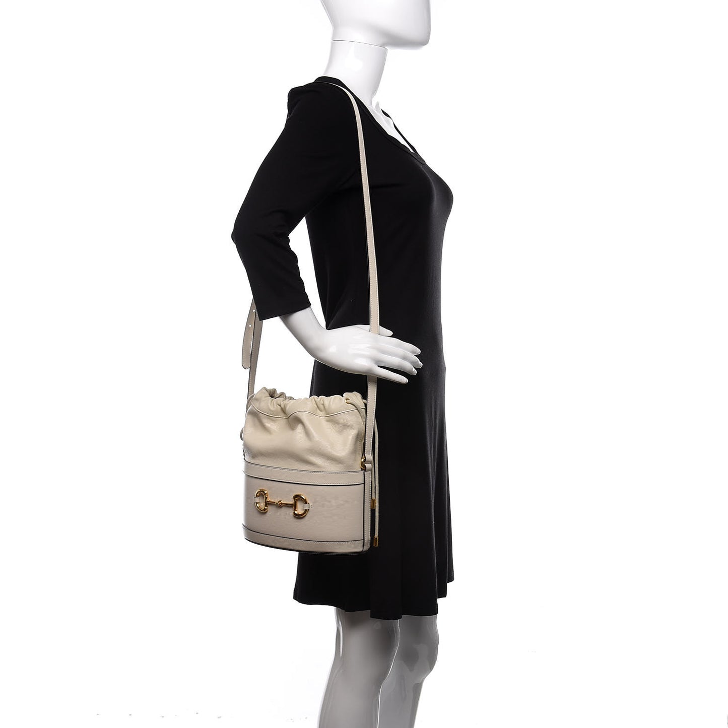 Azalea Sakai Calfskin Horsebit 1955 Drawstring Bucket Bag Mystic White