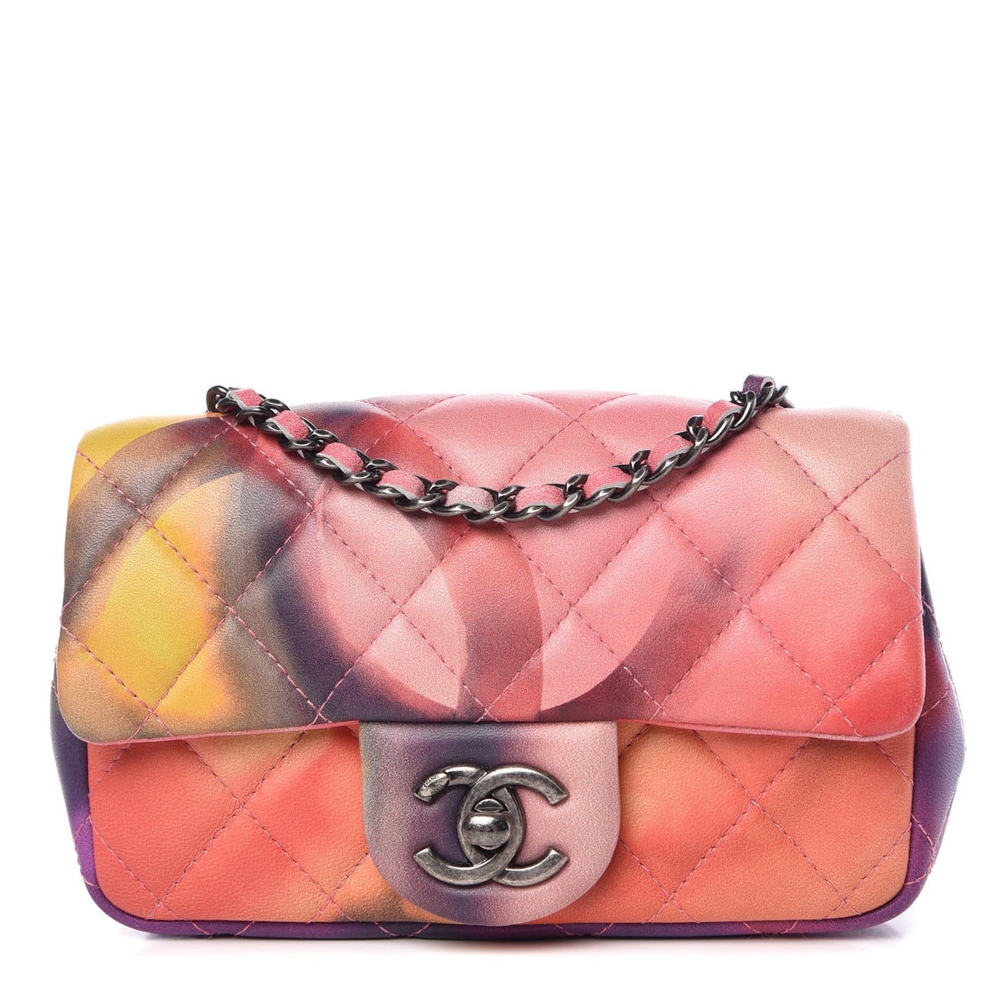 Lambskin Quilted Extra Mini Flower Power Flap Multicolor