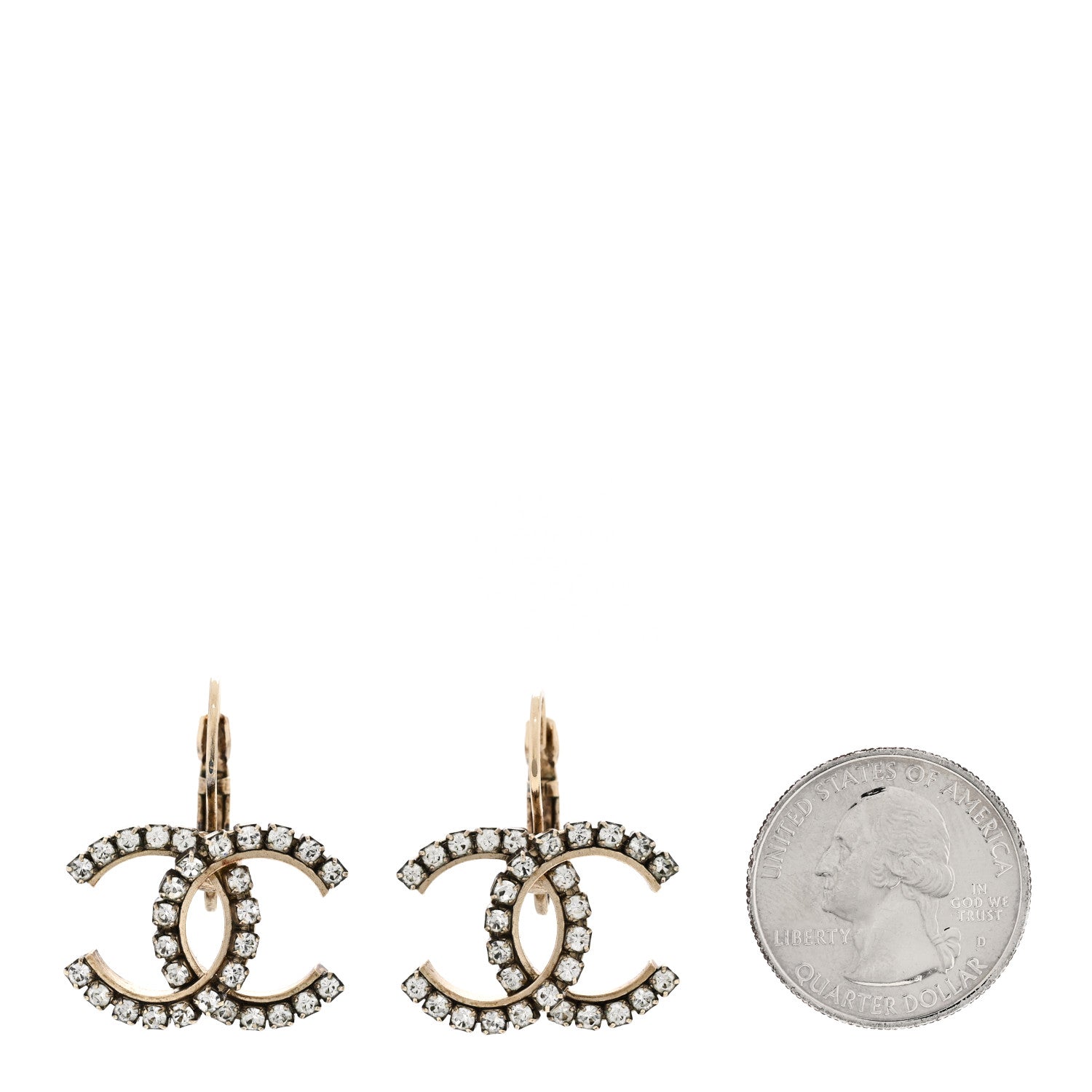 Chanel Crystal CC Drop Earrings Gold 2 of 4