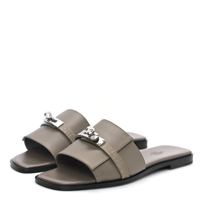 Hermes Calfskin Matte Alligator Giulia Sandals 38 Etoupe 3 of 8