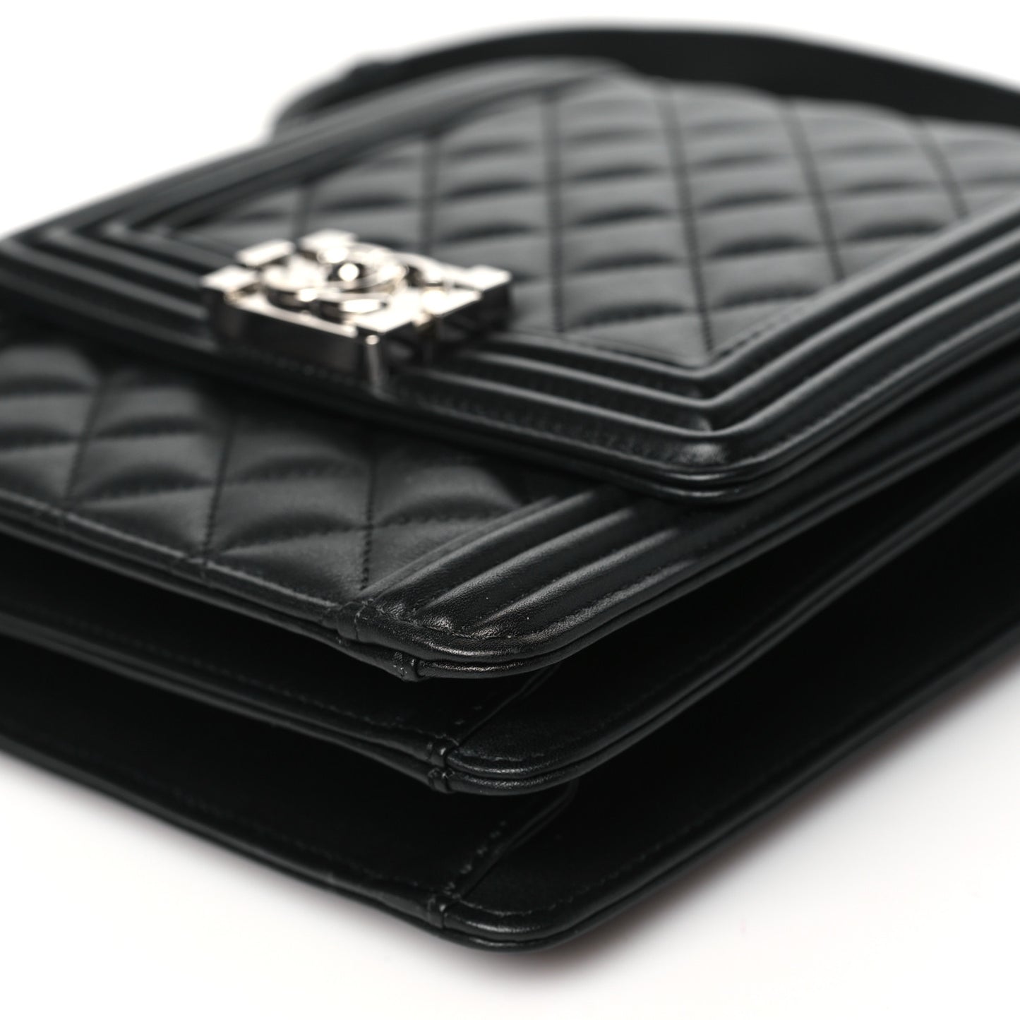 Calfskin Quilted North South Boy Flap Black
