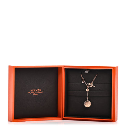 Hermes 18K Rose Gold Diamond PM Ex-Libris Pendant Necklace 5 of 5