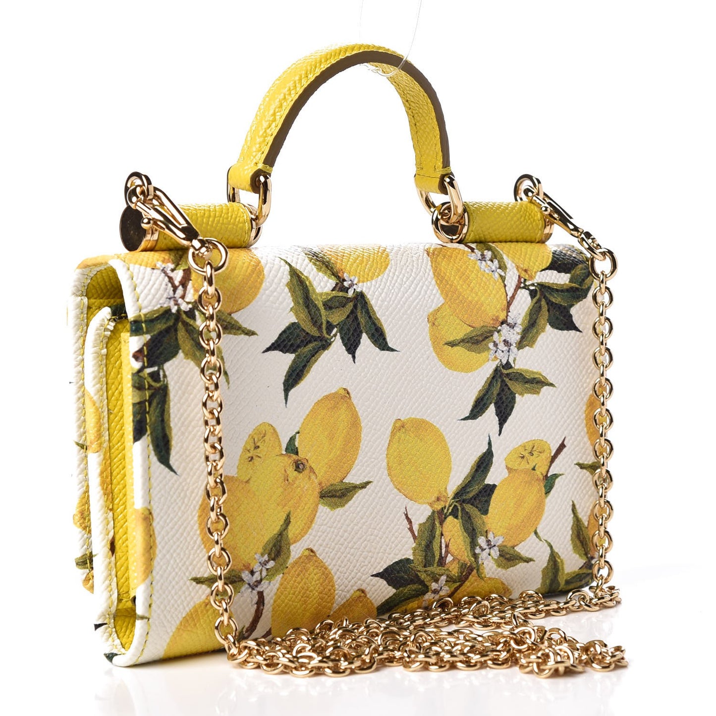 Dauphine Lemon Print Wallet On Chain Yellow White