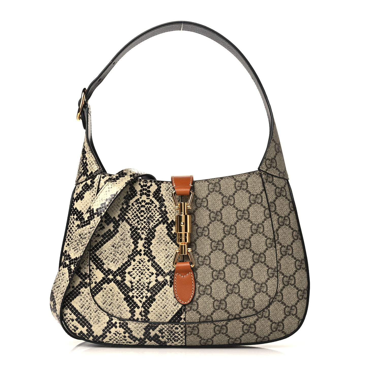 GG Supreme Monogram Snakeskin Small Jackie 1961 Hobo Beige Ebony