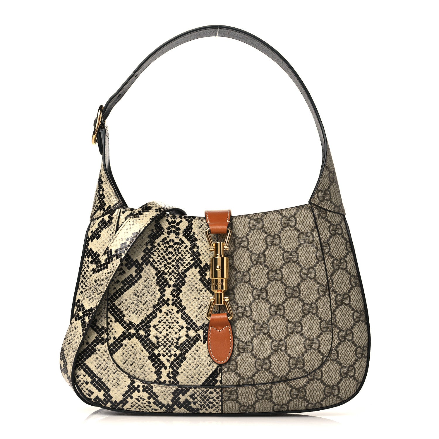 Gucci GG Supreme Monogram Snakeskin Small Jackie 1961 Hobo Beige Ebony 1 of 10