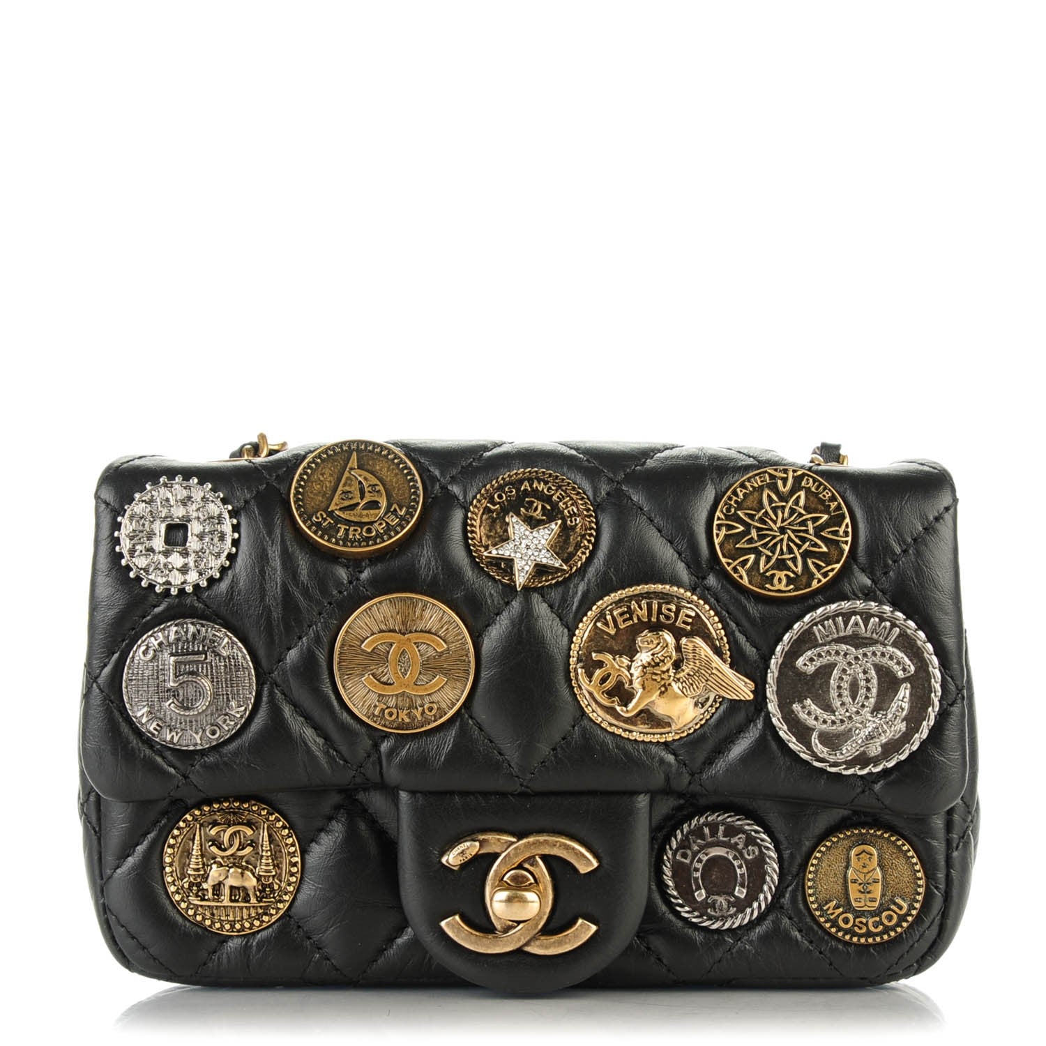 Chanel Aged Calfskin Quilted Extra Mini Medallion Flap Black 1 of 9