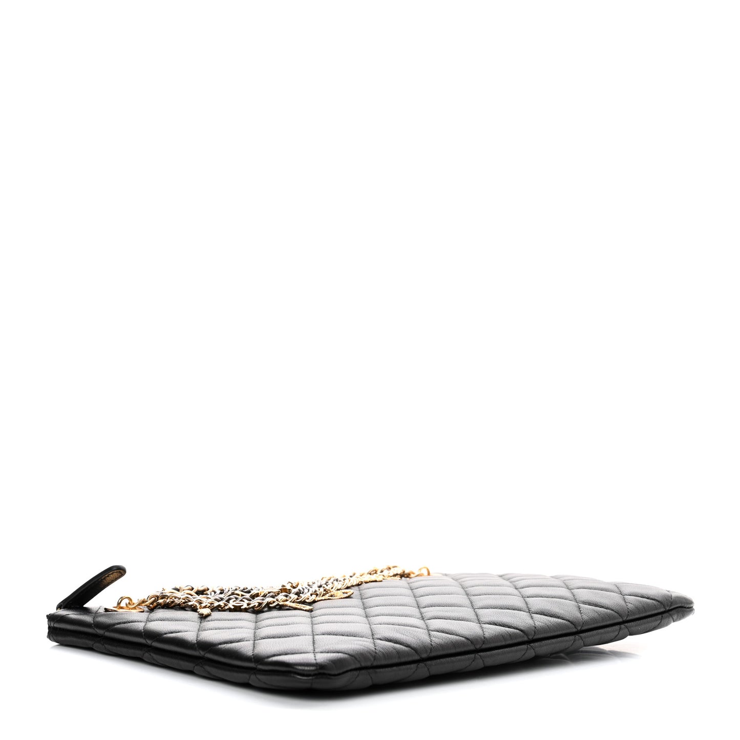 Lambskin Quilted Egyptian Amulet Zipped Pouch Black