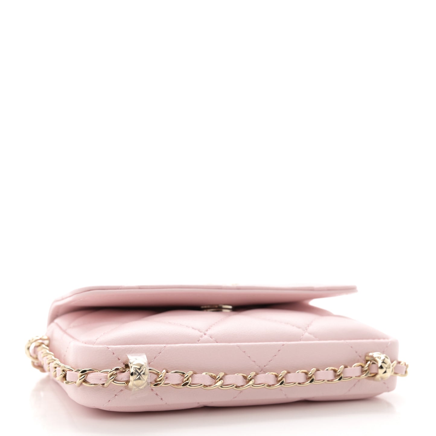 Lambskin Quilted Chain Around Coin Purse With Chain Light Pink