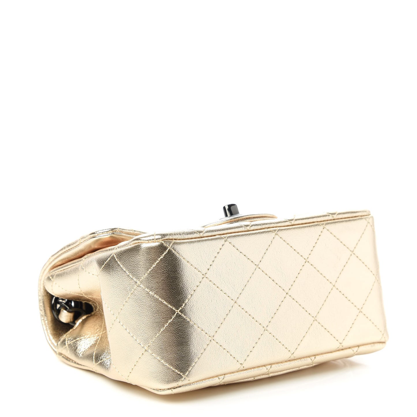 Metallic Lambskin Quilted Mini Square Flap Gold Black
