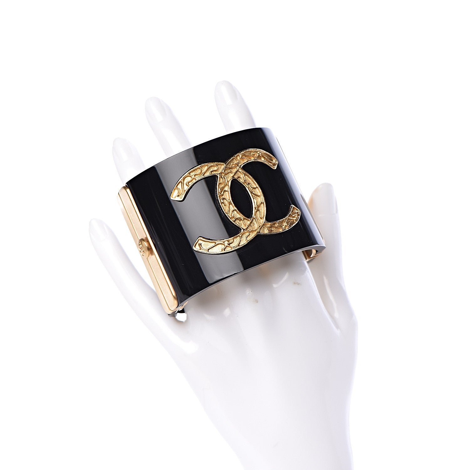 Chanel Resin CC Cuff Bracelet Black Gold 2 of 5