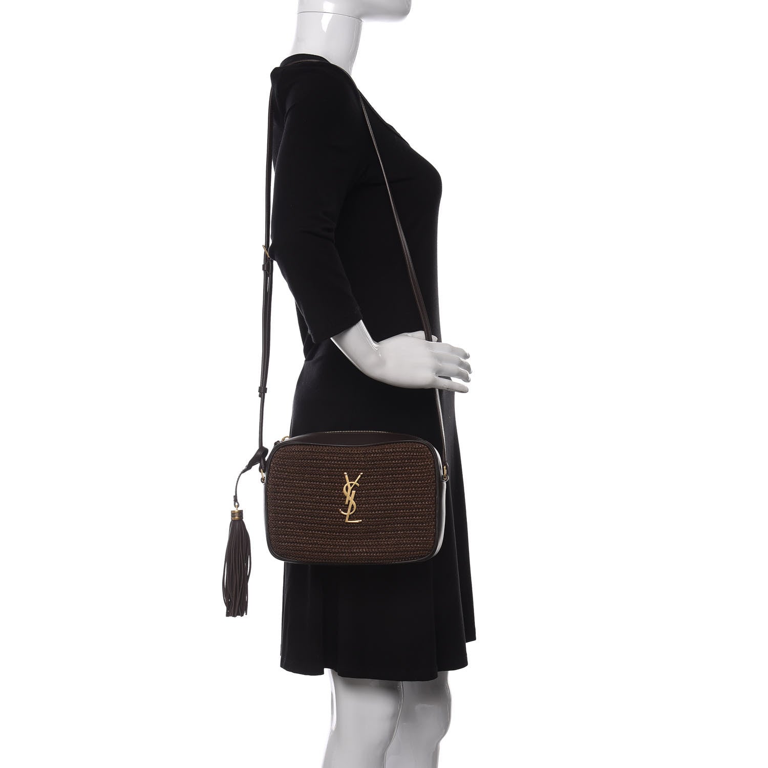Saint Laurent Raffia Canvas Monogram Lou Camera Bag Dark Chocolate 2 of 10
