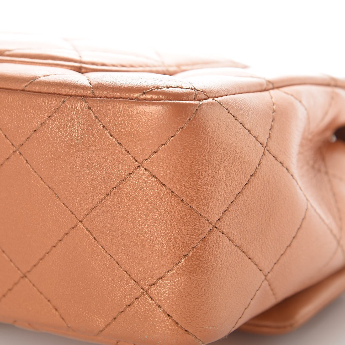 Metallic Lambskin Quilted Mini Rectangular Flap Copper