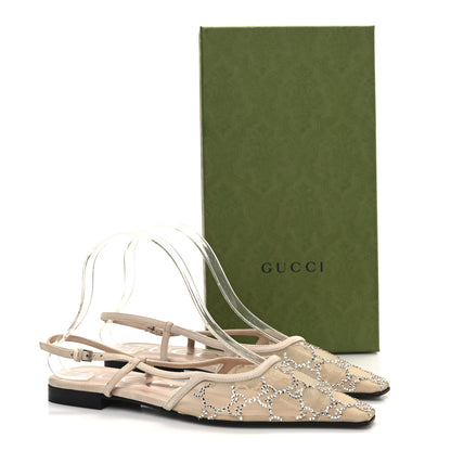 Gucci Suede Mesh Crystal GG Monogram Slingback Ballet Flats 37.5 Light Powder Skin Rose 10 of 10