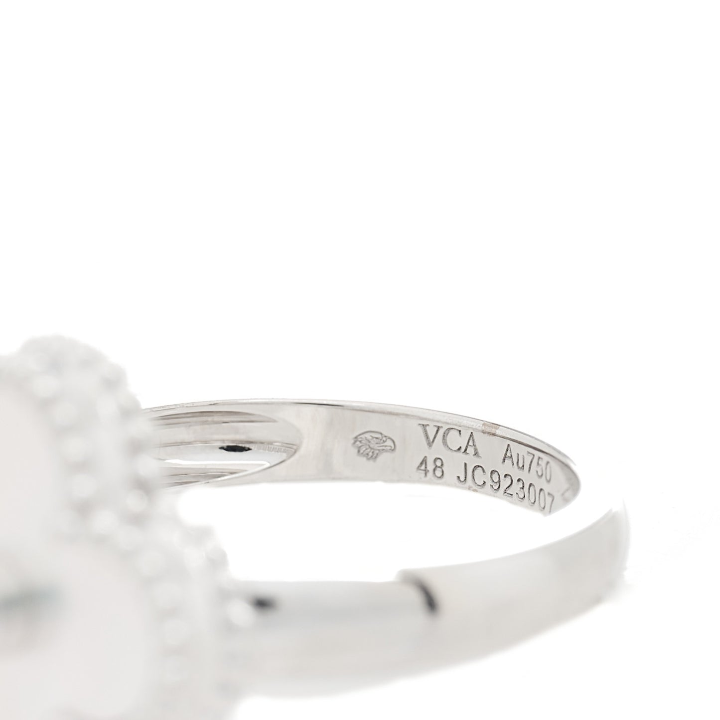 18K White Gold Diamond Mother of Pearl Vintage Alhambra Ring 48 4.5