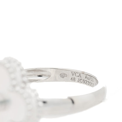Van Cleef & Arpels 18K White Gold Diamond Mother of Pearl Vintage Alhambra Ring 48 4.5 5 of 6