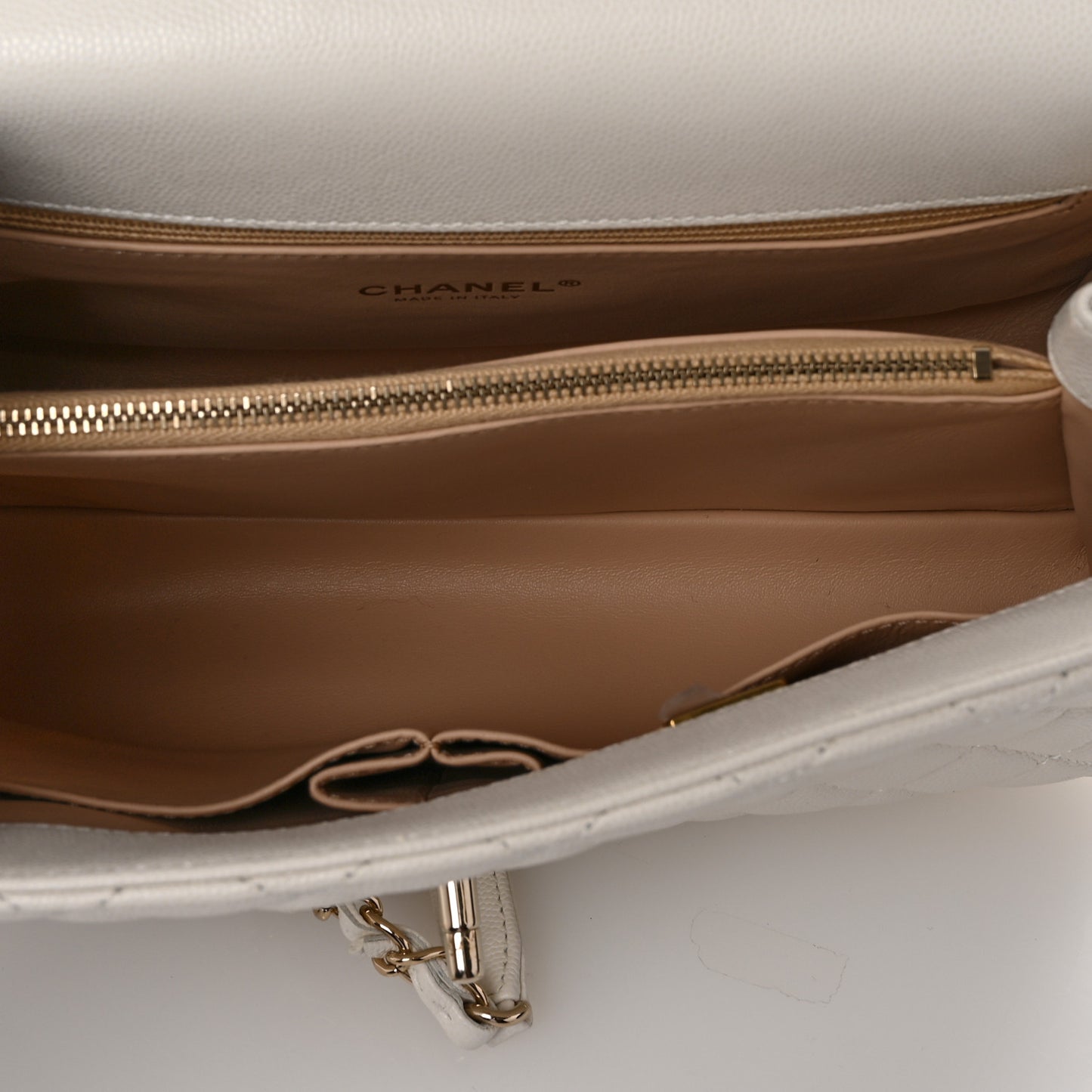 Caviar Quilted Small Coco Handle Flap White