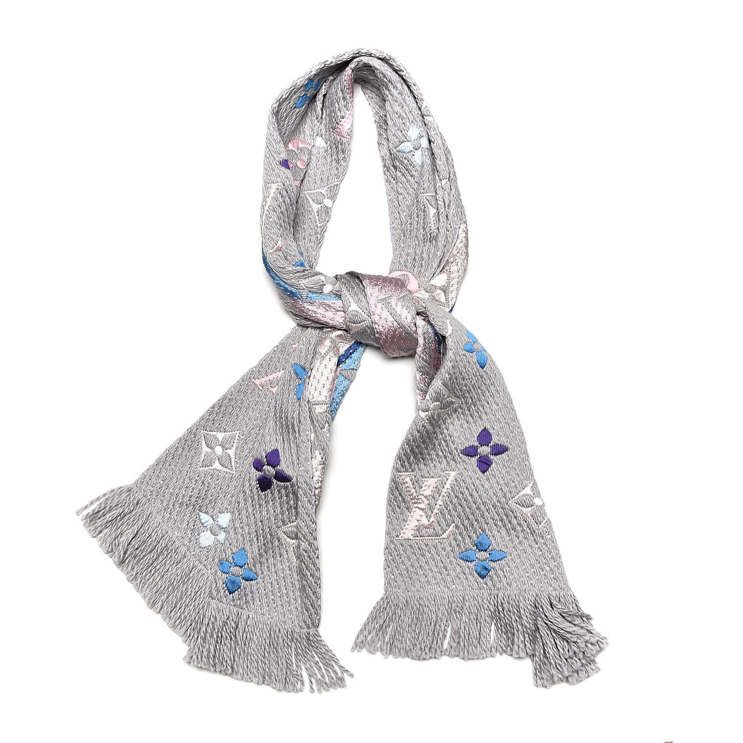 Wool Silk Rainbow Logomania Scarf Grey