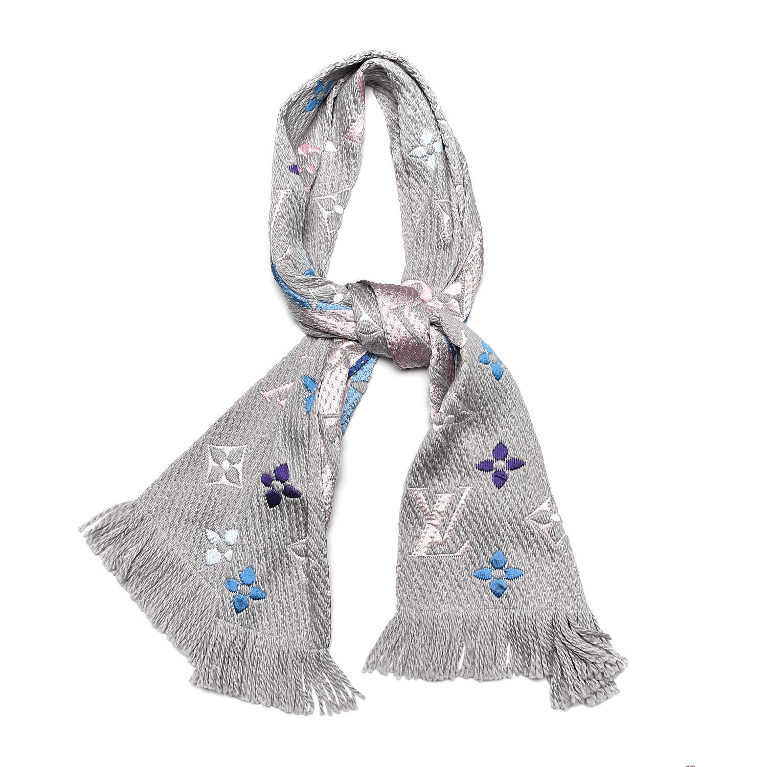 Louis Vuitton Wool Silk Rainbow Logomania Scarf Grey 1 of 4