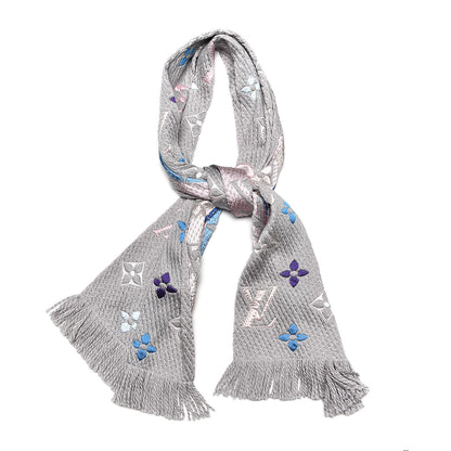 Louis Vuitton Wool Silk Rainbow Logomania Scarf Grey 1 of 4