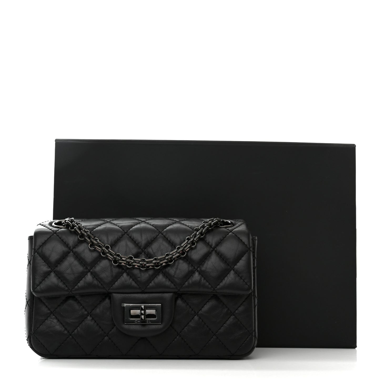 Aged Calfskin Quilted 2.55 Reissue Mini Flap So Black