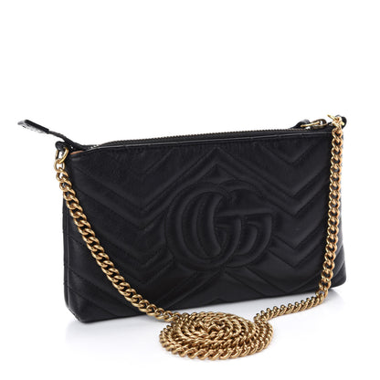 Gucci Calfskin Matelasse Mini GG Marmont Chain Bag Black 3 of 14