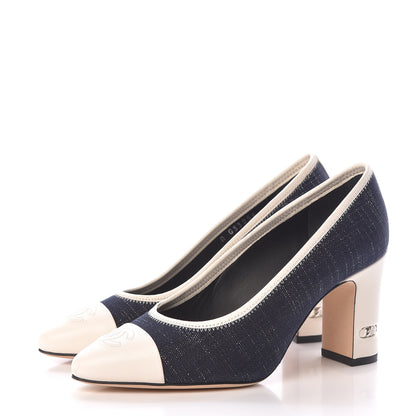 Chanel Lambskin Fabric Cap Toe Pumps 35.5 Navy 3 of 10