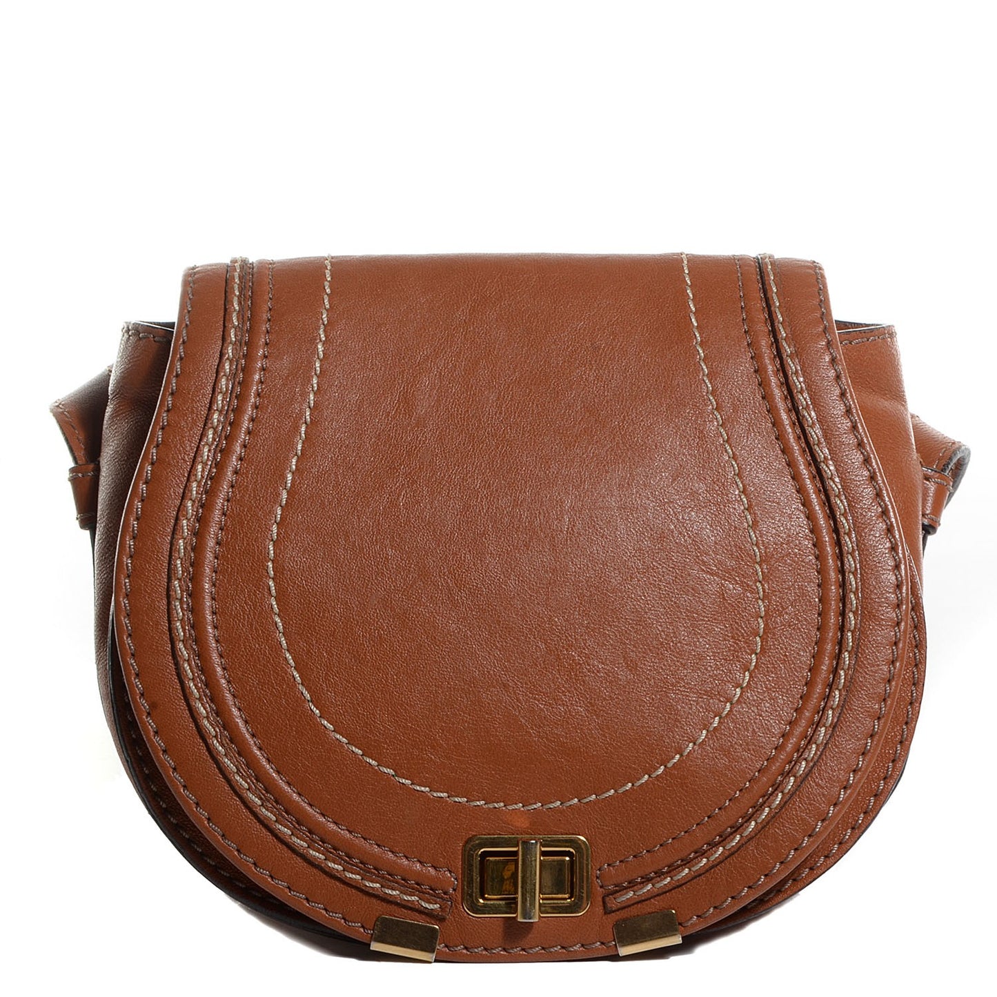 Calfskin Mini Marcie Lock Round Crossbody Bag Brown