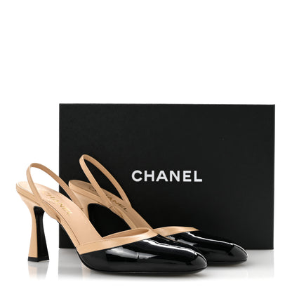 Chanel Patent Lambskin Gabrielle Slingback Pumps 40 Beige Black 10 of 10